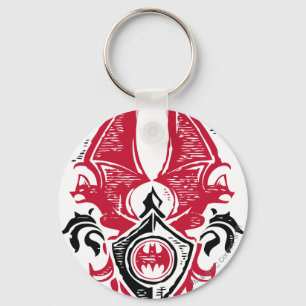 Batman Symbol   Red Black Bat Stamp Crest Logo Keychain