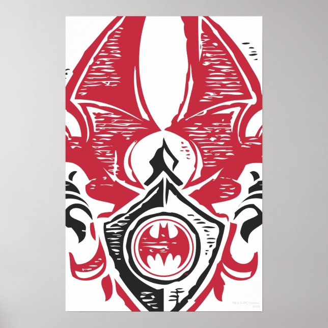Batman Symbol | Red Black Bat Stamp Crest Logo Poster (Front)