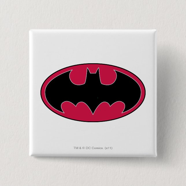 Batman Symbol | Red Black Logo 2 Inch Square Button (Front)