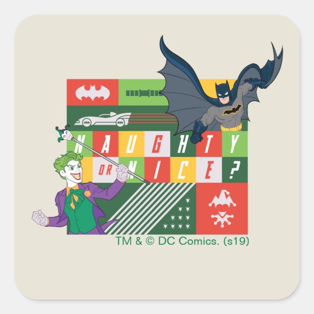 Batman vs Joker "Naughty or Nice" Square Sticker (Front)