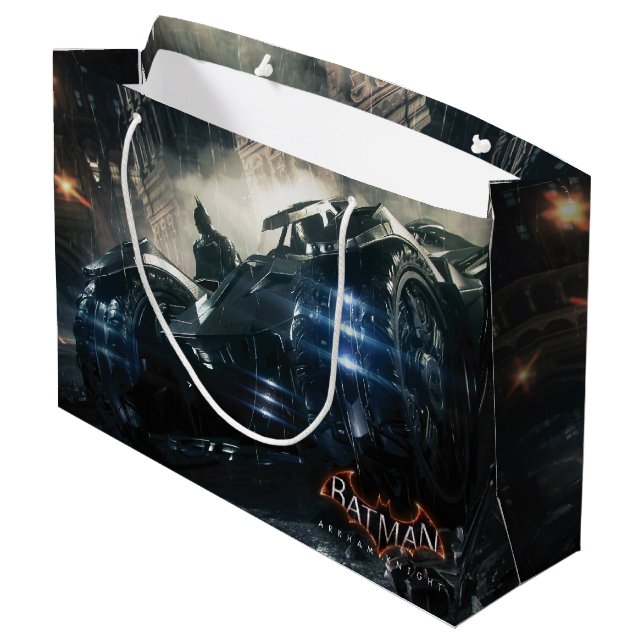 Batman With Batmobile In The Rain Large Gift Bag (Back Angled)