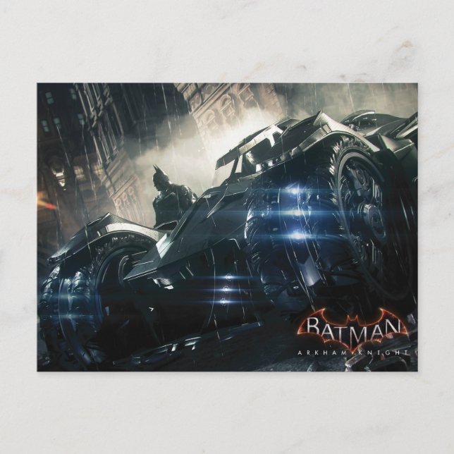 Batman With Batmobile In The Rain Postcard (Front)