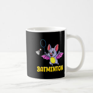 Batminton Funny Cartoon Bat Playing Badminton Pun  Coffee Mug