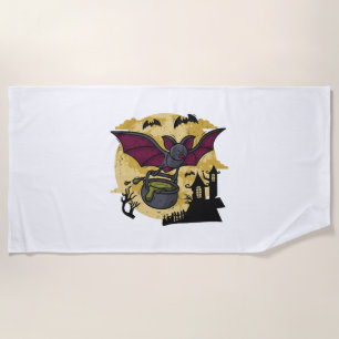 Batmouse. Funny mouse with bat wings. Halloween. Beach Towel