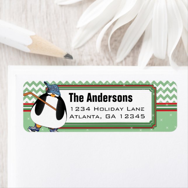 Bâton de hockey Penguin Noël Adresse de retour (En situation)