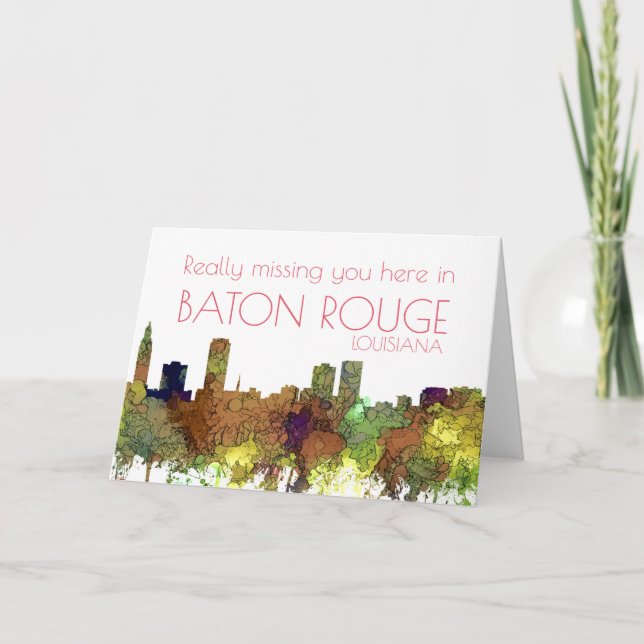 Baton Rouge Louisiana Skyline Safari Buff Holiday Card (Front)