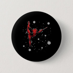 baton twirling plaid christmas   2 inch round button
