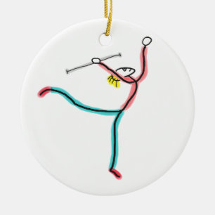 Baton Twirling Stick Figure Ceramic Ornament