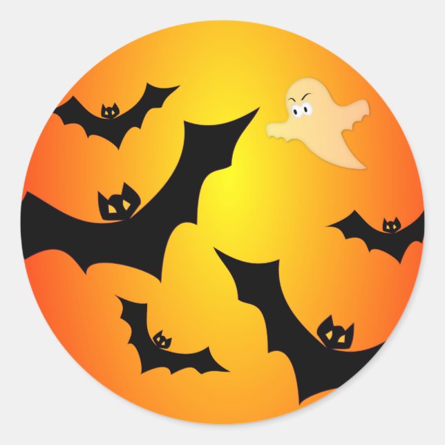 Bats and a Ghost Classic Round Sticker (Front)