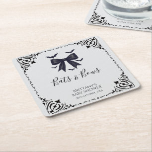 Bats and Bows Halloween Baby Shower Square Paper Coaster