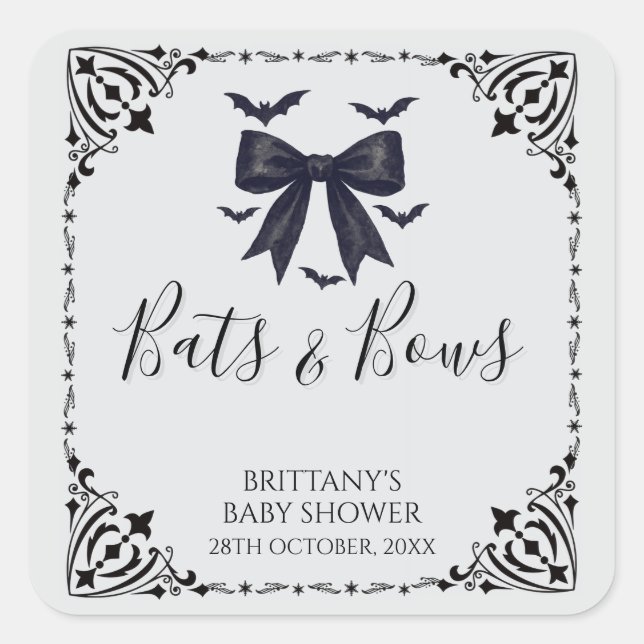 Bats and Bows Halloween Baby Shower  Square Sticker (Front)