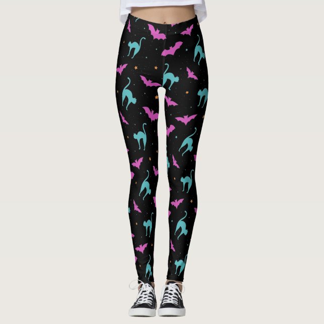 Bats and Cats Halloween Leggings (Front)
