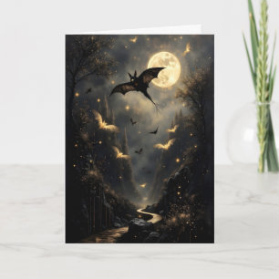 Bats and Full Moon Halloween Holiday Card