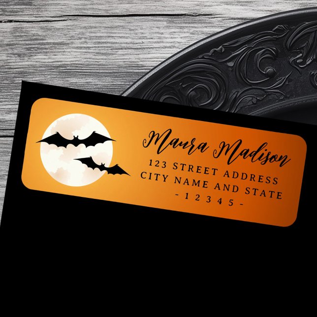 Bats and full moon orange sky return address (Bats and full moon orange sky return address label)