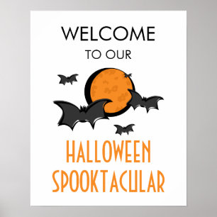 Bats and Moon Halloween Party Welcome Sign Poster