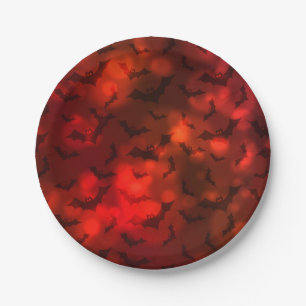 Bats and moon red black pattern  paper plate