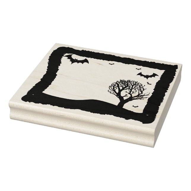 Bats and tree landscape silhouette art stamp (Stamp)
