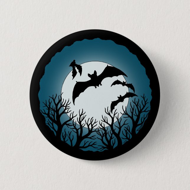 Bats and Trees Against the Moon 2 Inch Round Button (Front)
