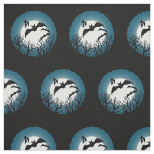 Bats and Trees Against the Moon Fabric