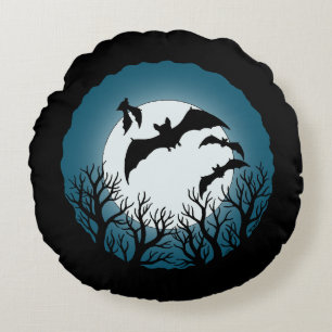Bats and Trees Against the Moon Round Pillow