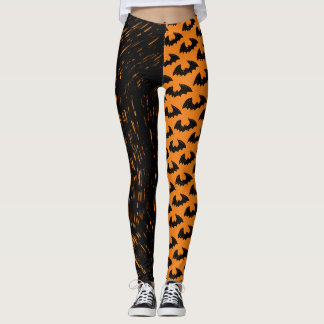 Bats & Black Lineart - Orange Leggings