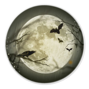 Bats By the Moon on Halloween Ceramic Knob