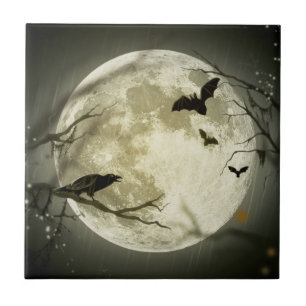 Bats By the Moon on Halloween Tile