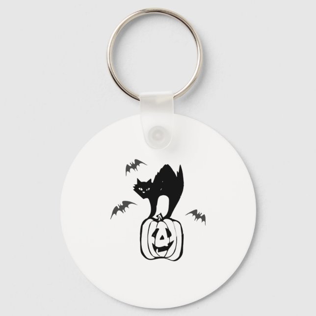 bats cat pumpkin halloween keychain (Front)