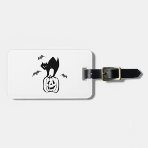bats cat pumpkin halloween luggage tag