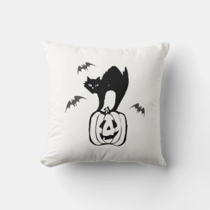 bats cat pumpkin halloween throw pillow
