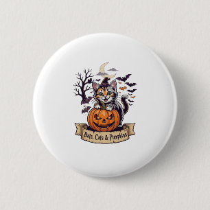 Bats Cats Pumpkins Halloween Witch Cat Spooky Tree 2 Inch Round Button