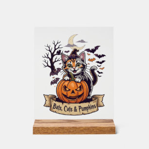 Bats Cats Pumpkins Halloween Witch Cat Spooky Tree Acrylic Sign