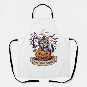 Bats Cats Pumpkins Halloween Witch Cat Spooky Tree Apron