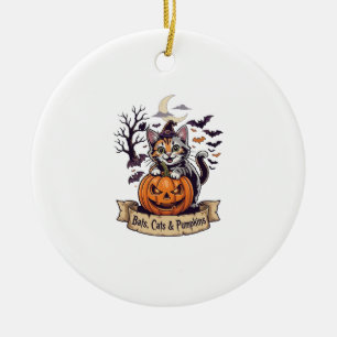Bats Cats Pumpkins Halloween Witch Cat Spooky Tree Ceramic Ornament