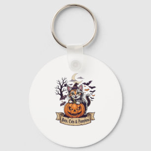 Bats Cats Pumpkins Halloween Witch Cat Spooky Tree Keychain