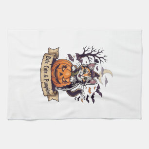 Bats Cats Pumpkins Halloween Witch Cat Spooky Tree Kitchen Towel