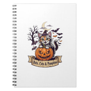 Bats Cats Pumpkins Halloween Witch Cat Spooky Tree Notebook