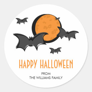 Bats et lune Sticker rond Halloween