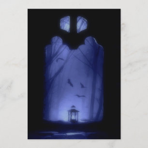 Bats Flying Eerie Blue Night   Halloween Invitation