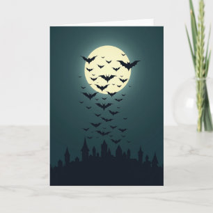 Bats Flying Over Castle Card