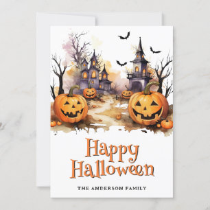 Bats Ghosts Jack O'Lanterns Halloween Card