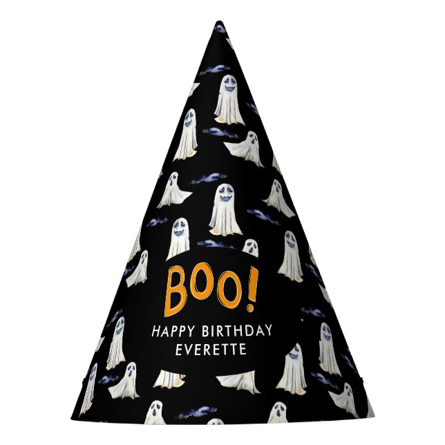 Bats & Ghosts Pattern Halloween Birthday Party Hat (Front)