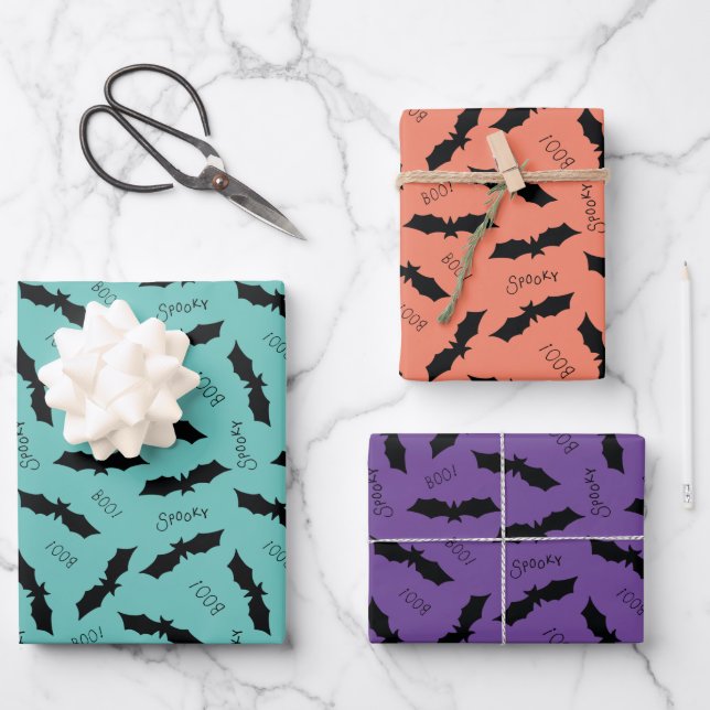 Bats Halloween Party Wrapping Paper Sheet (Front)