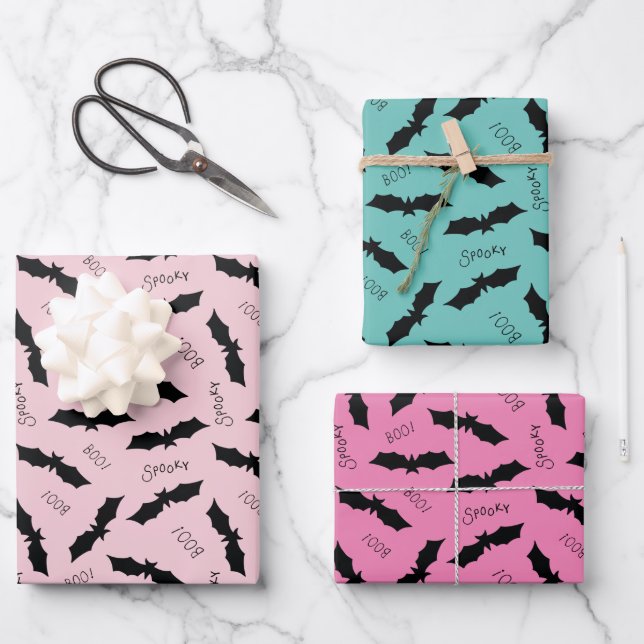 Bats Halloween Party Wrapping Paper Sheet (Front)