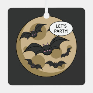 Bats Having Party on Full Moon Metal Ornament