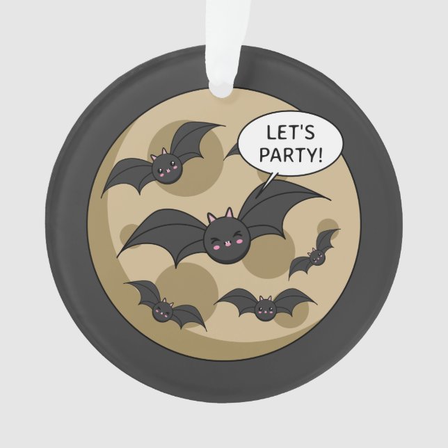 Bats Having Party on Full Moon Ornament (Front)
