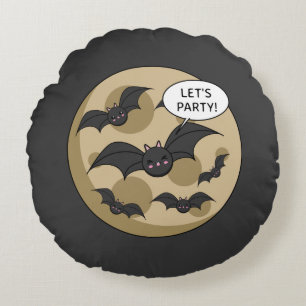 Bats Having Party on Full Moon Round Pillow