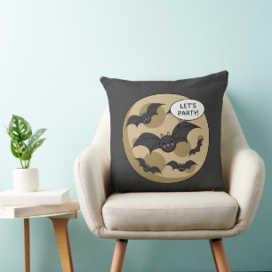 Bats Having Party on Full Moon Throw Pillow