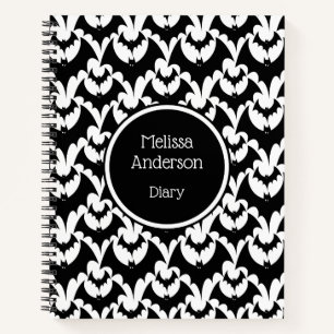 Bats Horror Gothic Pattern Personalized Name Black Notebook