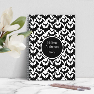 Bats Horror Gothic Pattern Personalized Name Black Notebook